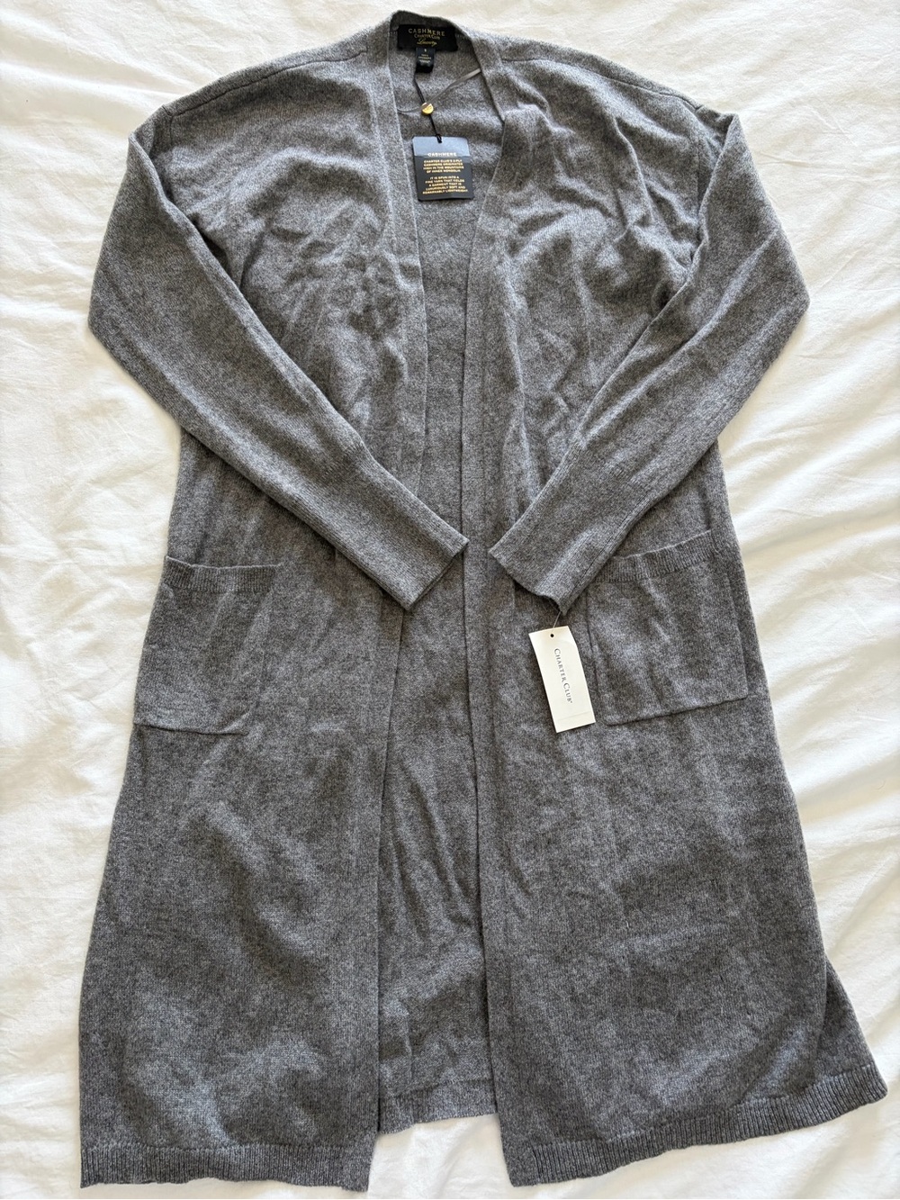 Charter Club 100% Cashmere Gray Duster Long Cardigan Small NWT